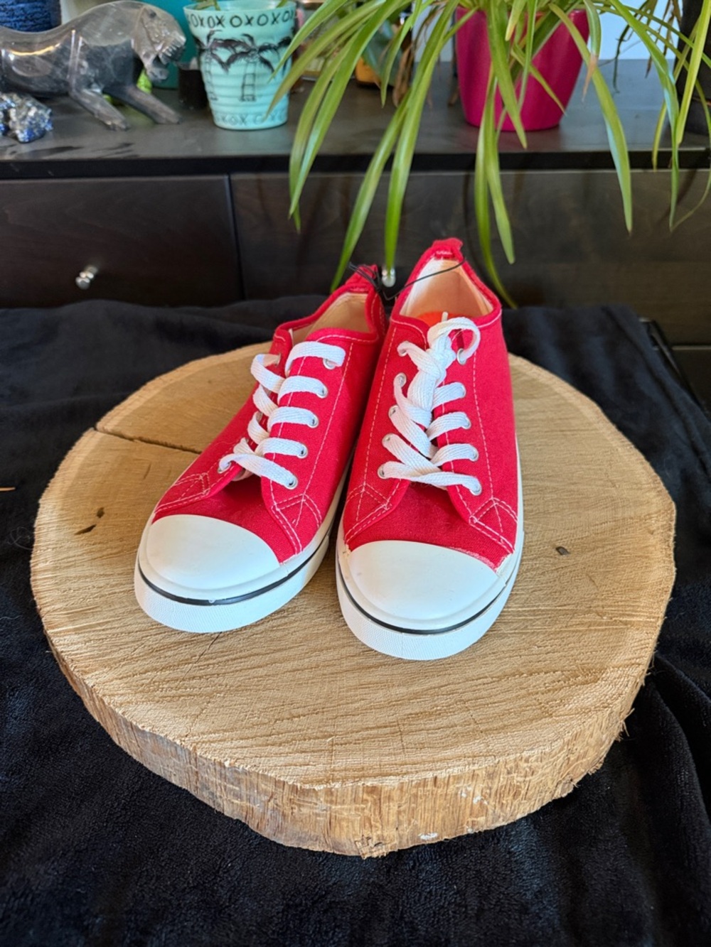 Ardene Red Canvas Low-Top Sneakers with White Laces